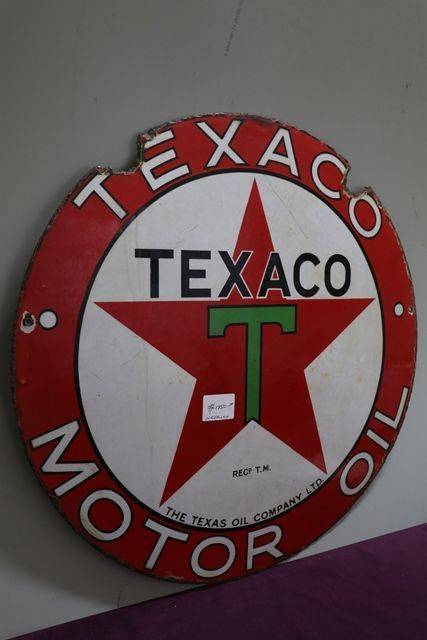 Round Texaco Motor Oil Enamel Advertising Sign 