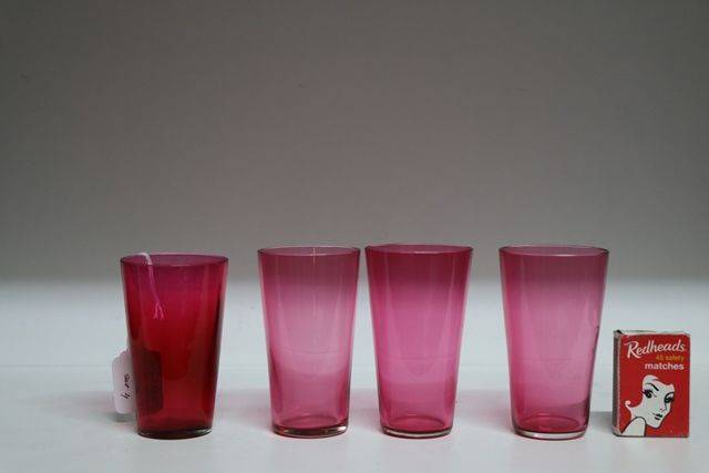 Set Of 4 Victorian Ruby Glass Tumblers  