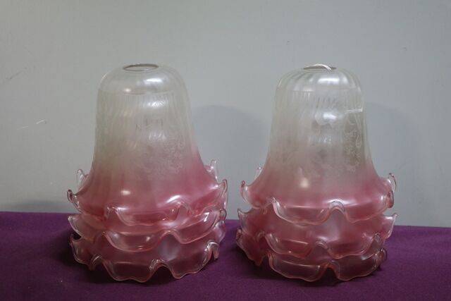 Set Of 6 Ruby Tipped Glass Lamp Shades 