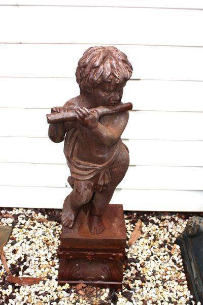 Set of 4 Cast Iron Musical Cherubs on Stands