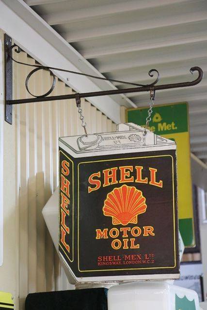 Shell Motor Oil Can Shaped  Hanging Enamel Advertising Sign 