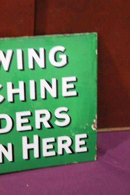 Singer Sewing Machine Enamel Double Sided Post Mount Advertising Sign