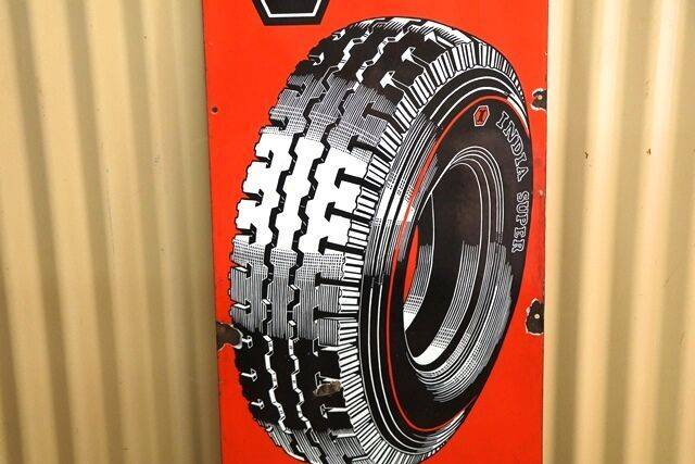 Stunning Vintage India Super Tyres Pictorial Enamel Sign 
