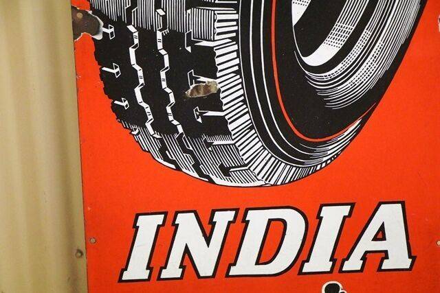 Stunning Vintage India Super Tyres Pictorial Enamel Sign 