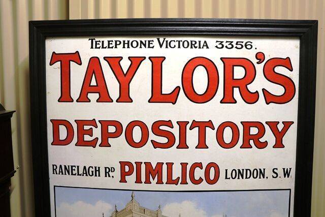 Stunning and Rare Antique TAYLORand39S Pictorial Enamel Sign