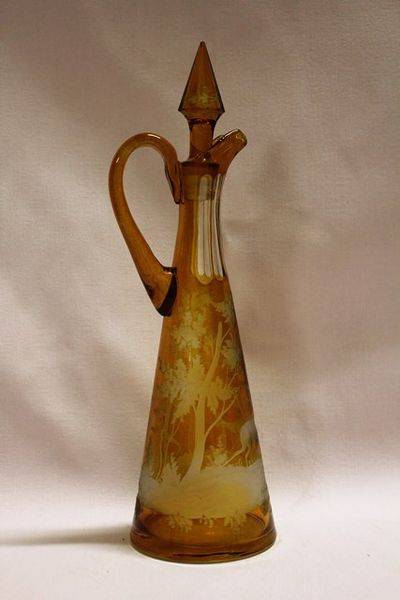 Superb 19th Century Gold Bohemian Glass Etched Jug and Stopper