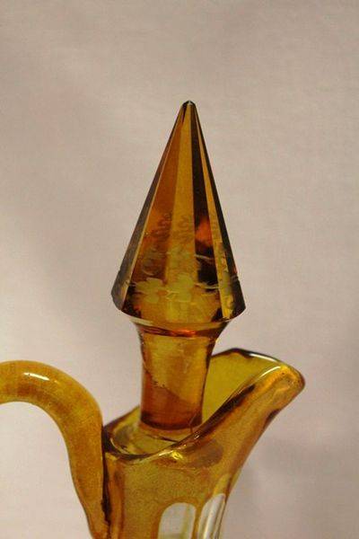 Superb 19th Century Gold Bohemian Glass Etched Jug and Stopper