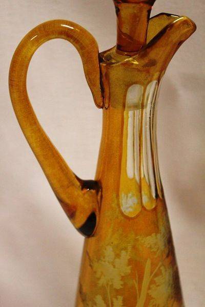 Superb 19th Century Gold Bohemian Glass Etched Jug and Stopper