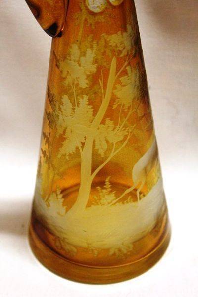 Superb 19th Century Gold Bohemian Glass Etched Jug and Stopper