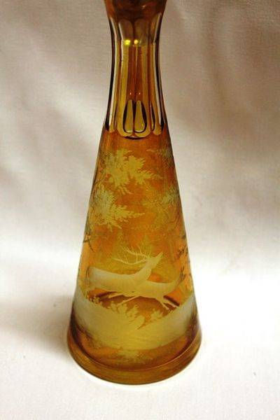 Superb 19th Century Gold Bohemian Glass Etched Jug and Stopper