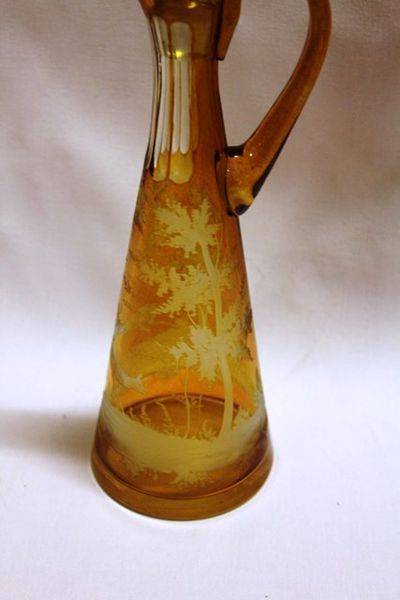 Superb 19th Century Gold Bohemian Glass Etched Jug and Stopper