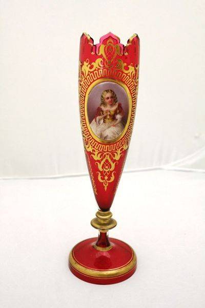 Superb Victorian Ruby And Gilt Hand Painted Cameo Vase