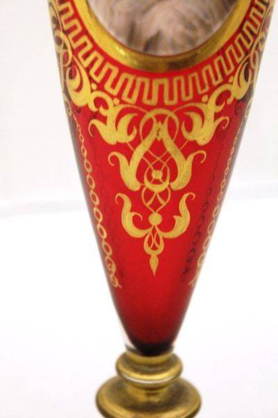 Superb Victorian Ruby And Gilt Hand Painted Cameo Vase