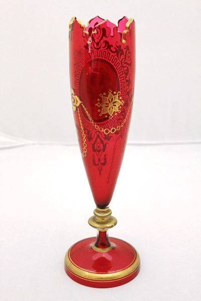 Superb Victorian Ruby And Gilt Hand Painted Cameo Vase