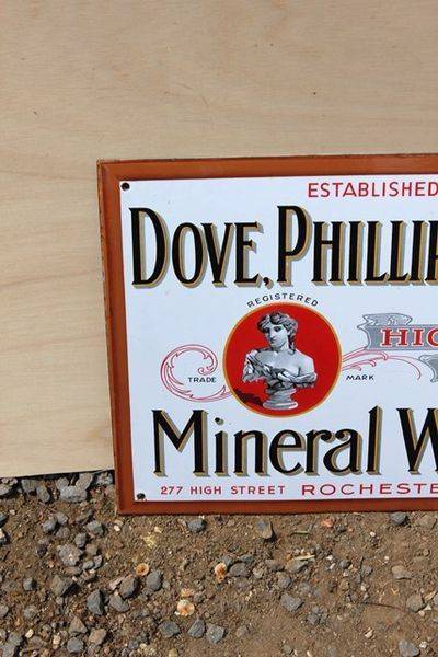 Swan Fountain Dove Phillip and Petts Mineral Water Enamel Sign