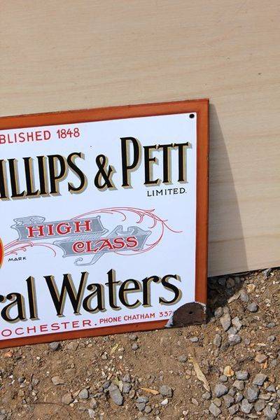 Swan Fountain Dove Phillip and Petts Mineral Water Enamel Sign