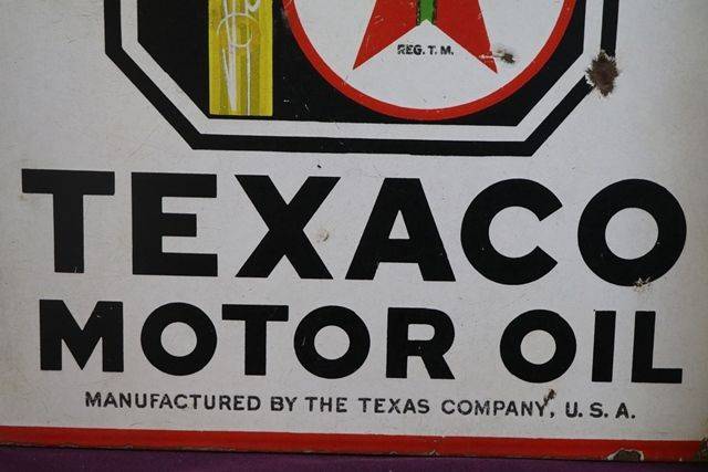 Texaco Motor Oil Doubled Sided Enamel Advertising Sign 