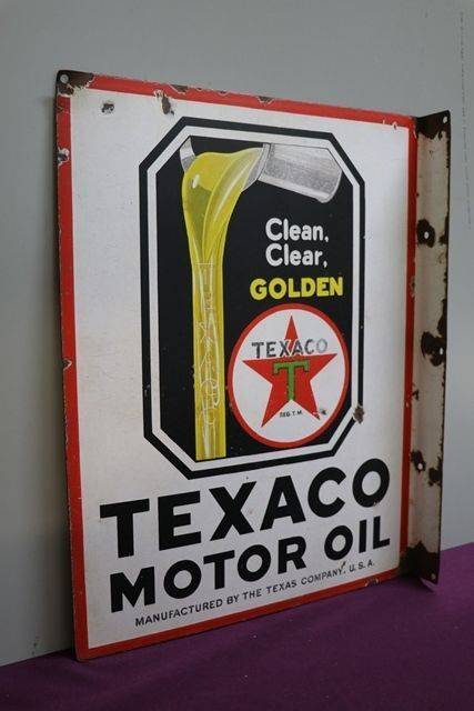 Texaco Motor Oil Doubled Sided Enamel Advertising Sign 