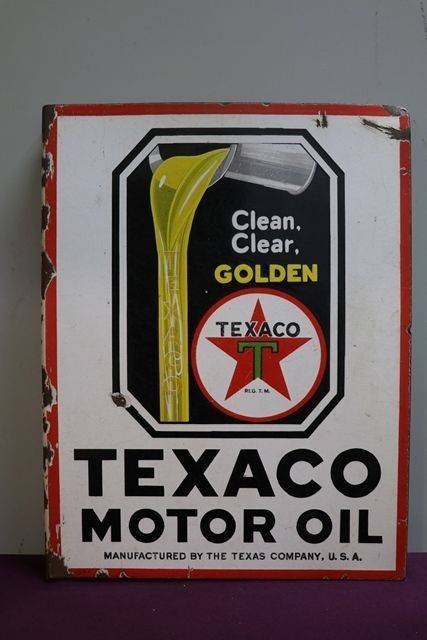 Texaco Motor Oil Doubled Sided Enamel Advertising Sign 