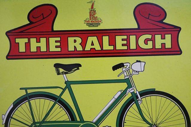 The Raleigh English Bicycles Pictorial Enamel Advertising Sign 