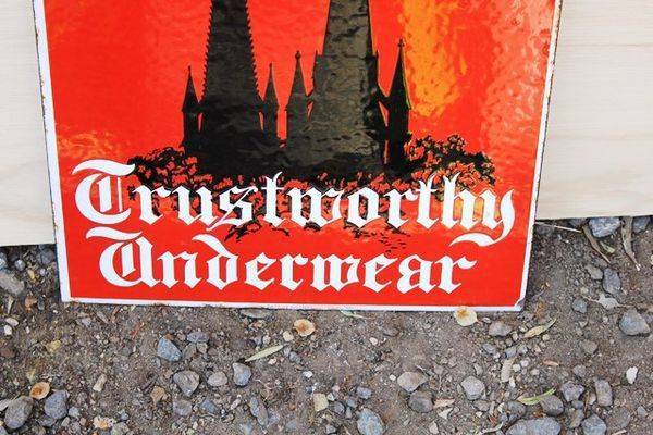 Two Steeples Trustworthy Underwear Double Sided Enamel Sign