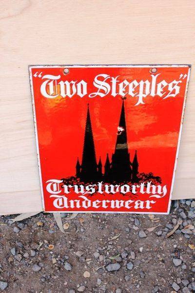 Two Steeples Trustworthy Underwear Double Sided Enamel Sign