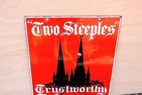Two Steeples Trustworthy Underwear Double Sided Enamel Sign