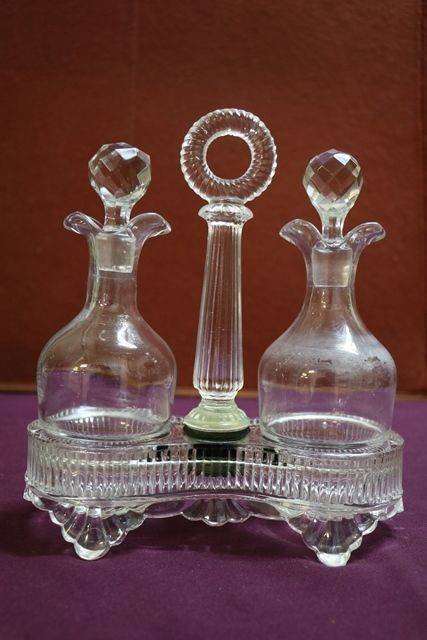 Victorian 2 Bottle Oil + Vinegar Glass Cruet 