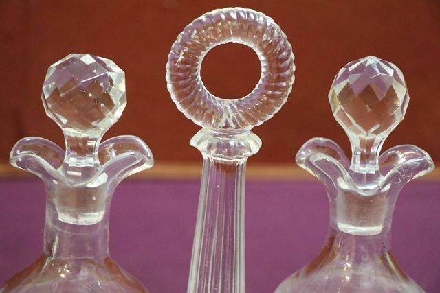 Victorian 2 Bottle Oil + Vinegar Glass Cruet 