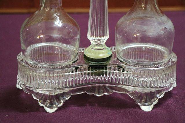 Victorian 2 Bottle Oil + Vinegar Glass Cruet 