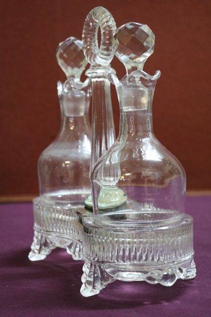 Victorian 2 Bottle Oil + Vinegar Glass Cruet 