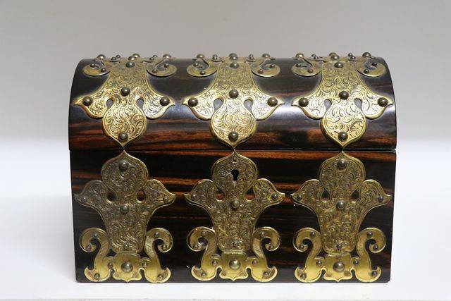 Victorian Brass Bound Coromandel Stationary Box 