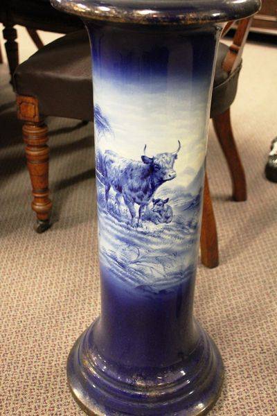 Victorian China Highland Cattle Jardiniere And Stand English C1890 