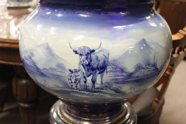 Victorian China Highland Cattle Jardiniere And Stand English C1890 