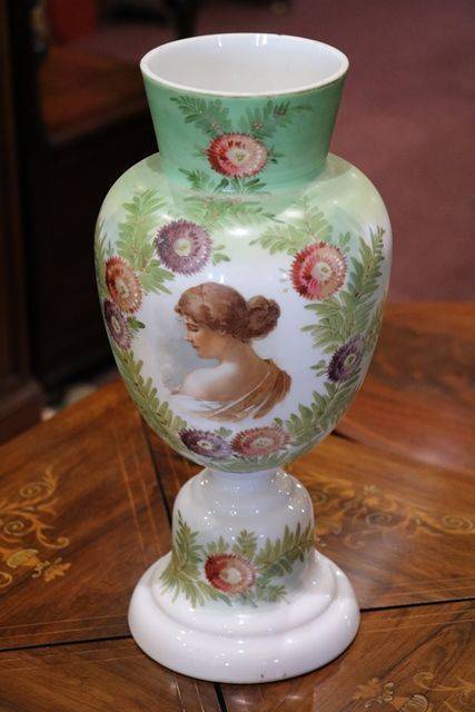 Victorian Milk Glass Hand Decorated Vase 