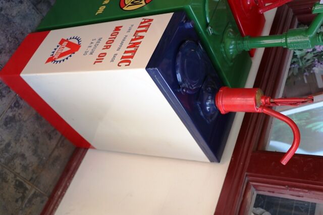 Vintage Atlantic Motor Oil Hi Boy Garage Dispenser 