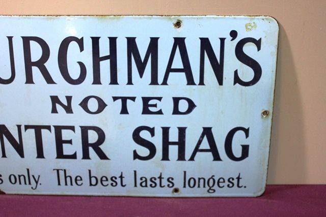 Vintage Churchmans Counter Shag Tobacco Enamel Sign 