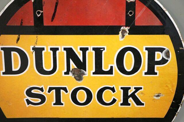Vintage Dunlop Stock Circular Double Sided Enamel Sign 