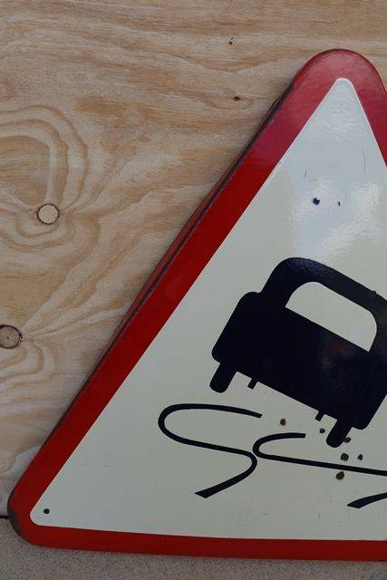 Vintage Enamel Triangle Traffic Sign  