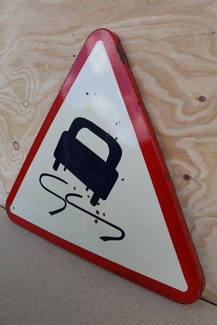Vintage Enamel Triangle Traffic Sign  