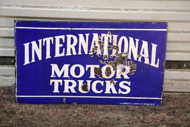 Vintage International Motor Trucks Double Sided Enamel Sign 