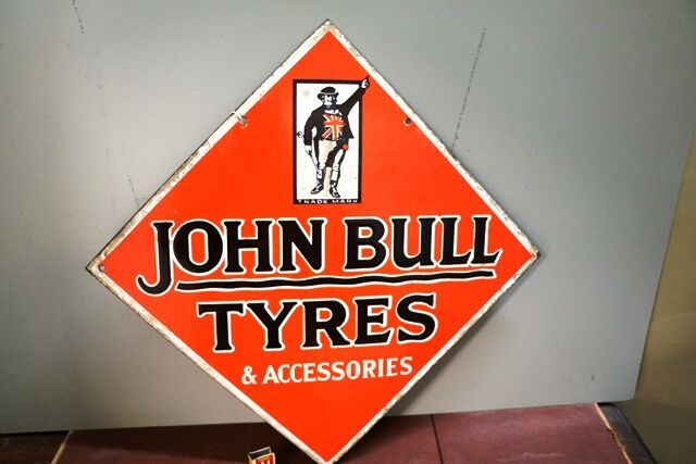 Vintage John Bull Tyres Double Sided Enamel Pictorial Sign 