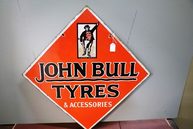 Vintage John Bull Tyres Double Sided Enamel Pictorial Sign 