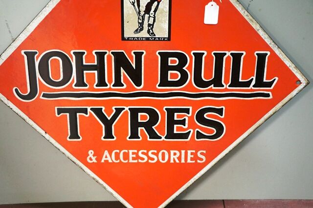 Vintage John Bull Tyres Double Sided Enamel Pictorial Sign 