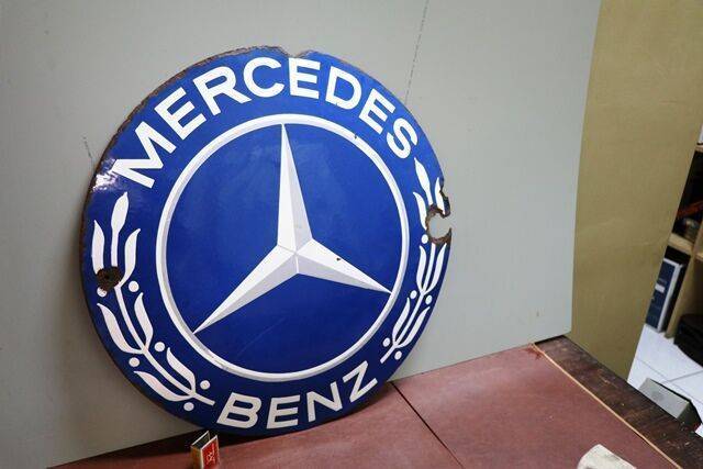Vintage Mercedes Benz Circular Enamel Advertising Sign 
