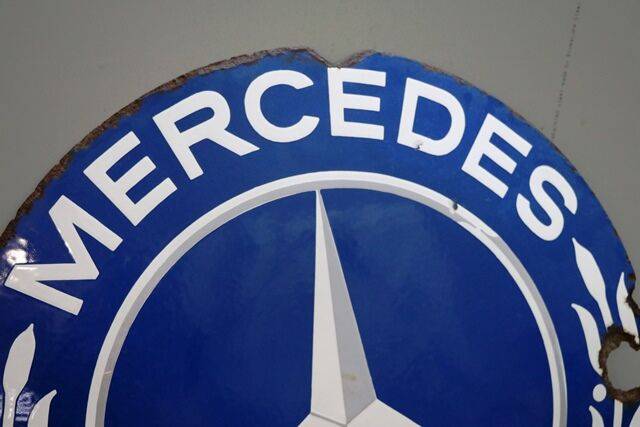 Vintage Mercedes Benz Circular Enamel Advertising Sign 