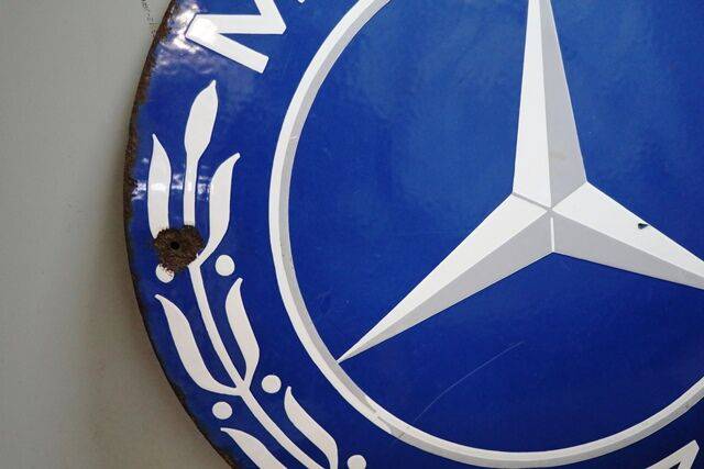 Vintage Mercedes Benz Circular Enamel Advertising Sign 