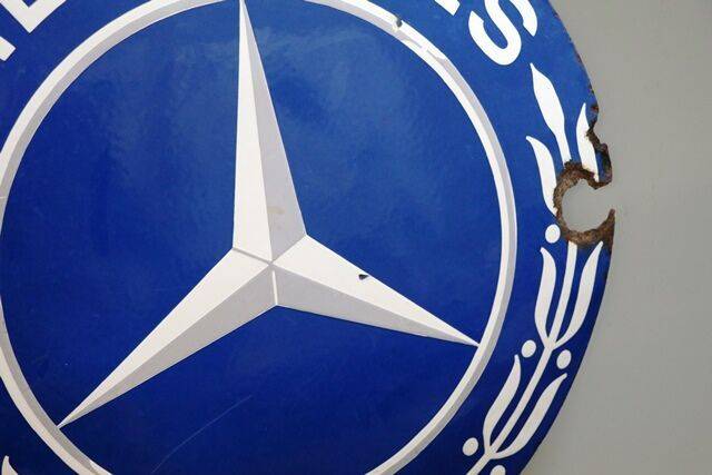 Vintage Mercedes Benz Circular Enamel Advertising Sign 