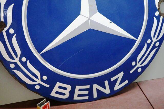 Vintage Mercedes Benz Circular Enamel Advertising Sign 