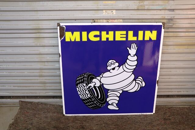 Vintage Michelin Square Edge Enamel Advertising Sign 